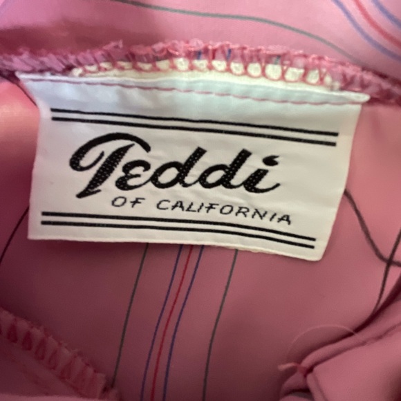 Teddi of California Vintage 80s High neck mauve blouse pinstriped Size 12 (Q1) - Picture 6 of 8